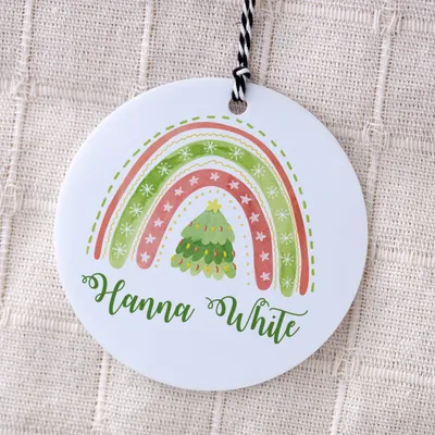 New Year Rainbow Designed Personalized Pine Tree Ornament