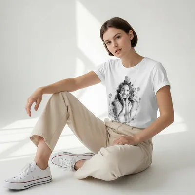 Pencil Sketch Effect Photo Printed T-Shirt