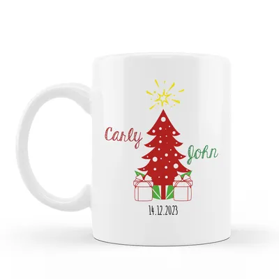 Personalised Christmas Pine Tree Designed Porcelain Mug Cup