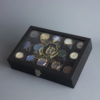 Personalized 15-Slot Watch Box with Name and Letter Design