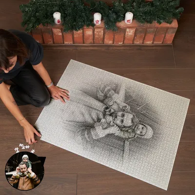 Personalized 2000-Piece Puzzle with Pencil Sketch Photo Effect