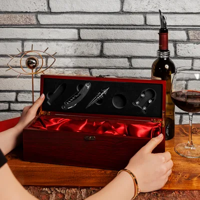 Personalized Anniversary Gifts Wine Bottle Box and Wine Accessories Set