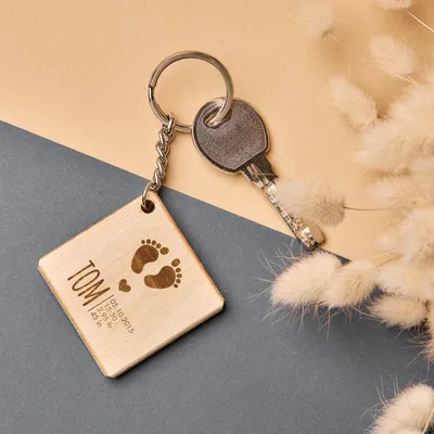 Personalized Baby Birth Info Wooden Keychain