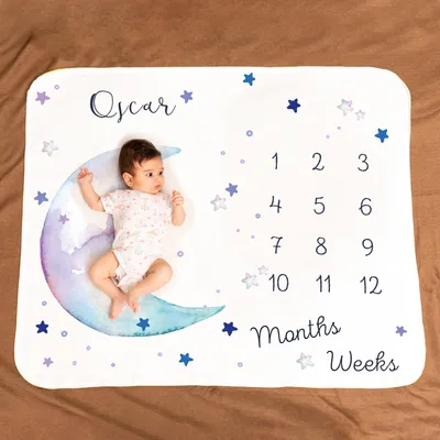 Personalized Baby Milestone Blanket with Moon and Stars Design