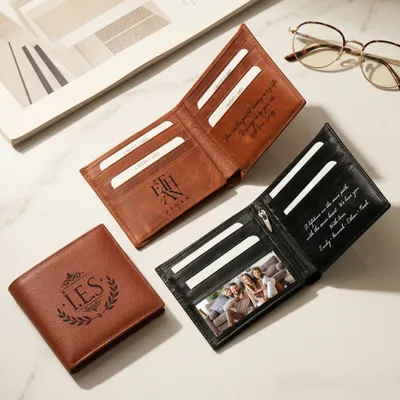 Personalized Bifold Leather Wallet – Custom Exterior & Interior, Name, Photo & Message