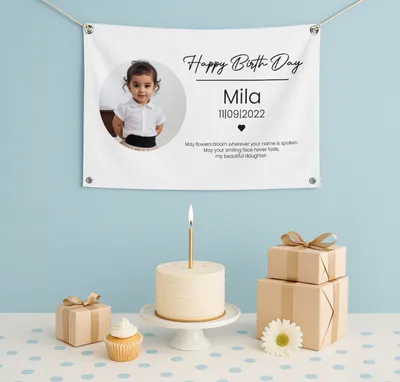 Personalized Birthday Party Banner with Photo - 17 x 27 inches