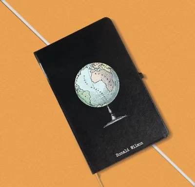Personalized Black Notebook with Globe Design