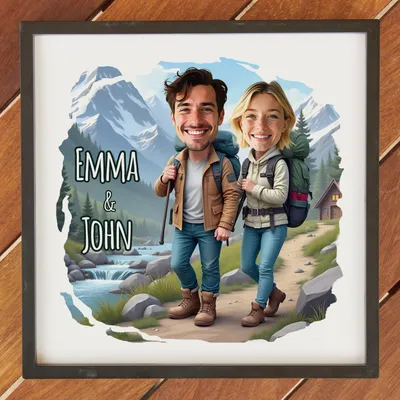 Personalized Cartoon Travel-Themed Gift Frame for Couples