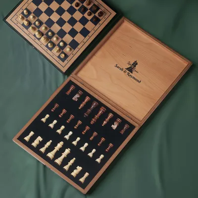 Personalized Chess Set for Couples with Beech Wood Finish