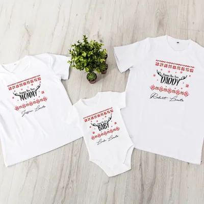 Personalized Christmas Design Matching Family T-Shirt and Bodysuit Set