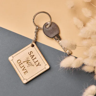 Personalized Couples Name Wooden Keychain