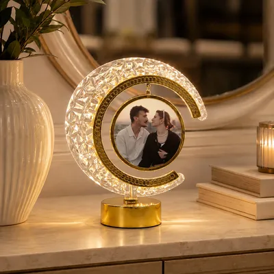 Personalized Crystal Moon Photo Frame with LED Light