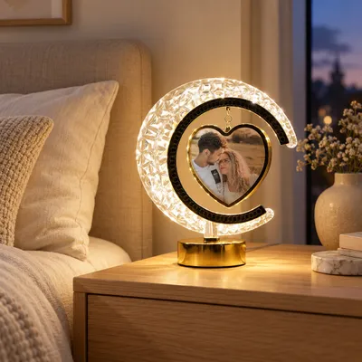 Custom Crystal Moon Photo Frame with LED Light