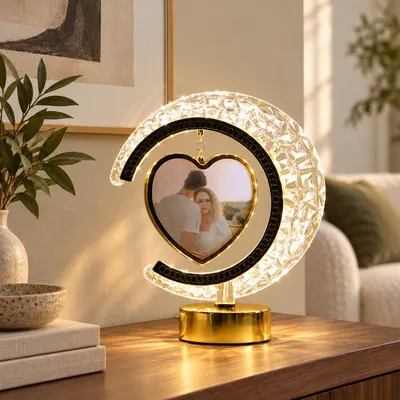 Personalized Crystal Moon Photo Frame with LED Light