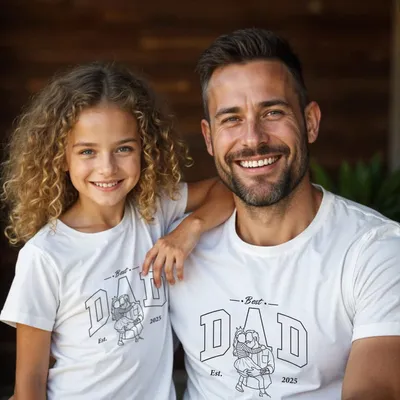Personalized Dad and Child Line Art Matching T Shirts