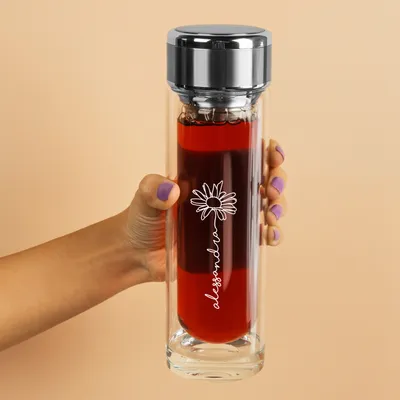 Personalized Daisy Design Clear Glass Thermos Flask