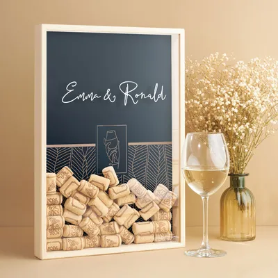 Personalized Decorative Wood Wine Cork Collection Box for Couples