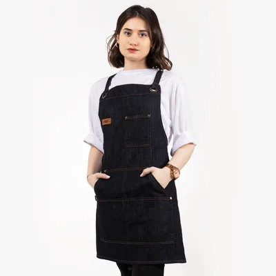 Personalized Denim Apron with Leather Details