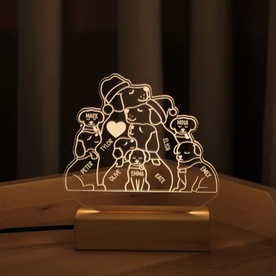 Personalized Dog Family LED Lamp Custom Names Gift