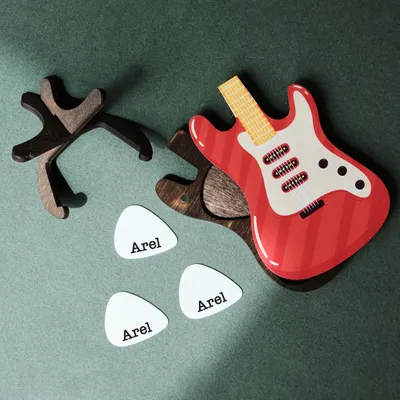Personalized Electric Guitar Pick Set with Wooden Case for Music Lovers
