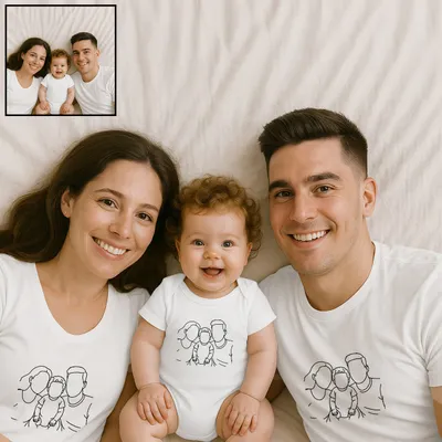 Personalized Family Line Art Matching T-Shirt - Set Of 3