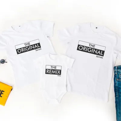 Personalized Family T-Shirt and Baby Bodysuit 3-Piece Set