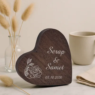 Personalized Floral Heart Wooden Decor with Names and Date
