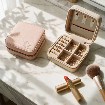 Personalized Floral Initial Travel Jewelry Case