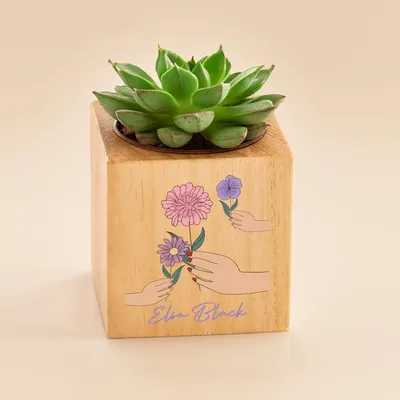 Personalized Floral Wooden Succulent Planter