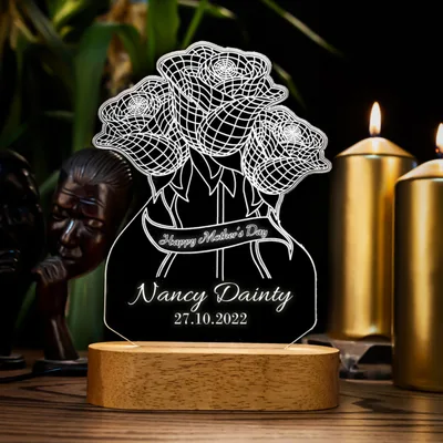 Personalized Flower Design 3D LED Lamp for Mom