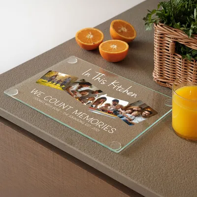 Personalized Glass Cutting Board with Family Photos
