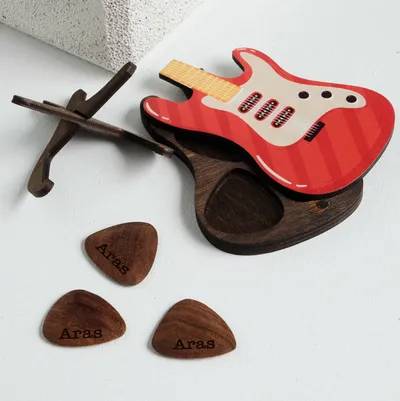 Personalized Guitar Pick Set with Wooden Case