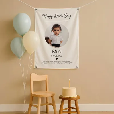 Personalized Happy Birthday Photo and Name Wall Banner - 17 x 27 inches