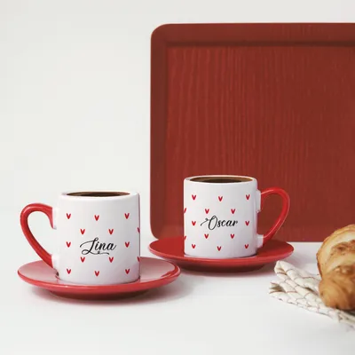 Personalized Heart Design Coffee Cup Set for Couples