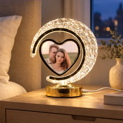 Personalized Heart Moon Crystal LED Photo Frame Lamp - Plug-in
