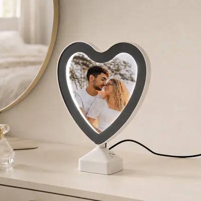 Personalized Heart-Shaped LED Magic Mirror with Photo