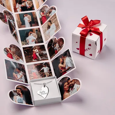 Personalized Heart Shaped Photo Box with Custom Necklace