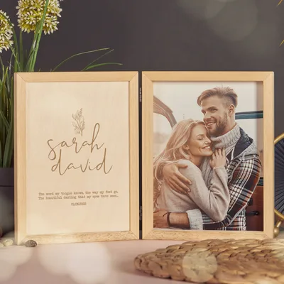 Personalized Hinged Wooden Photo Frame with Special Message as Gift for Love