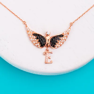 Personalized Initial Angel Silver Necklace