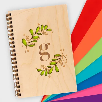 Personalized Initial Design Wooden Hard Case Notebook