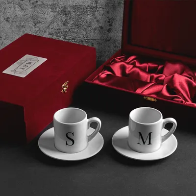 Personalized Initial Espresso Cup Set with Gift Box