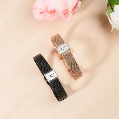 Personalized Initials Bracelet Set Rose and Black as Gift for Couple