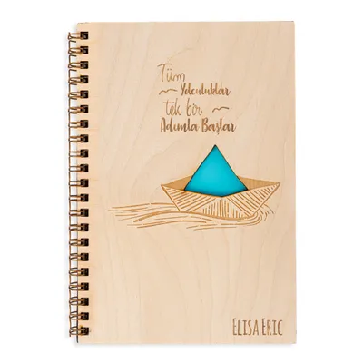 Personalized Journey to Your Dreams Designed Wooden Covered Notebook