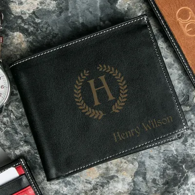 Personalized Leather Wallet with Name and Initial