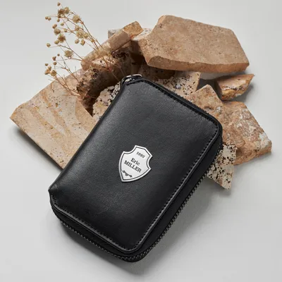 Personalized Leather Wallet with Silver Emblem