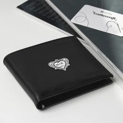 Personalized Leather Wallet with Silver Initials and Date