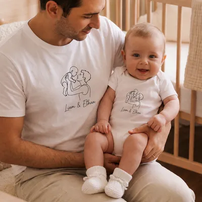 Personalized Line Art Dad and Baby Matching Set