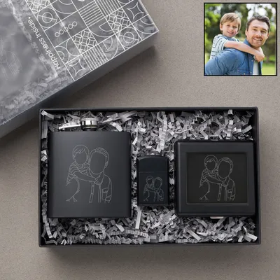 Personalized Line Art Flask Gift Box for Dad