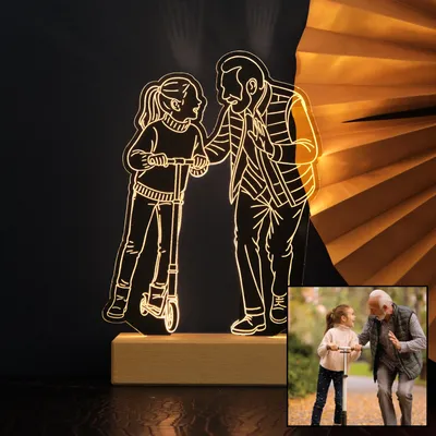 Personalized Line Art LED Lamp for Grandpa Keepsake