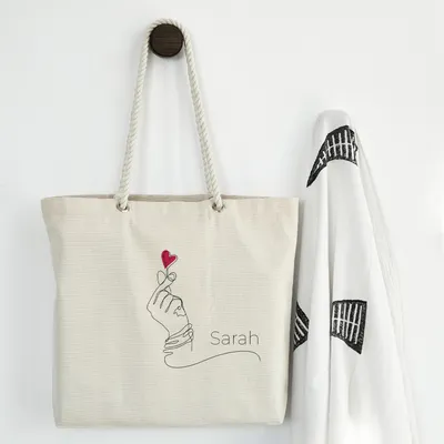 Personalized Love Touch Canvas Tote Bag for Her Gift